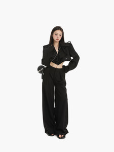 High-Waisted Loose-Fit Wide-Leg Trousers