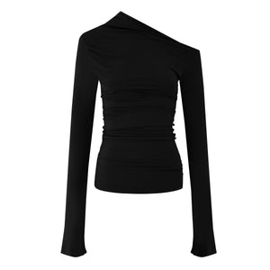 Asymmetrical Off-Shoulder Design Dopamine Long-Sleeve Top