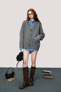 Grey wool knitted cardigan sweater jacket