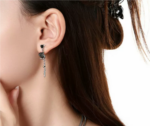 Asymmetric Black Rose Earrings