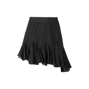 Elastic waist pleated asymmetric skirt