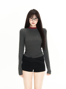 Minimalist Elegant Round Neck Pullover Long Sleeve T-shirt