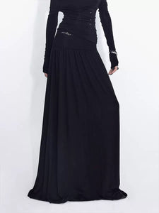 Black waist rhinestone bottoming dress wide waist long skirt