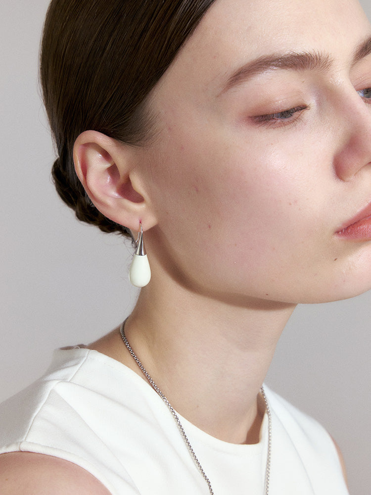 White enamel teardrop earrings