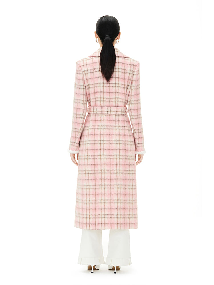 Pink Check Wool Tweed Coat