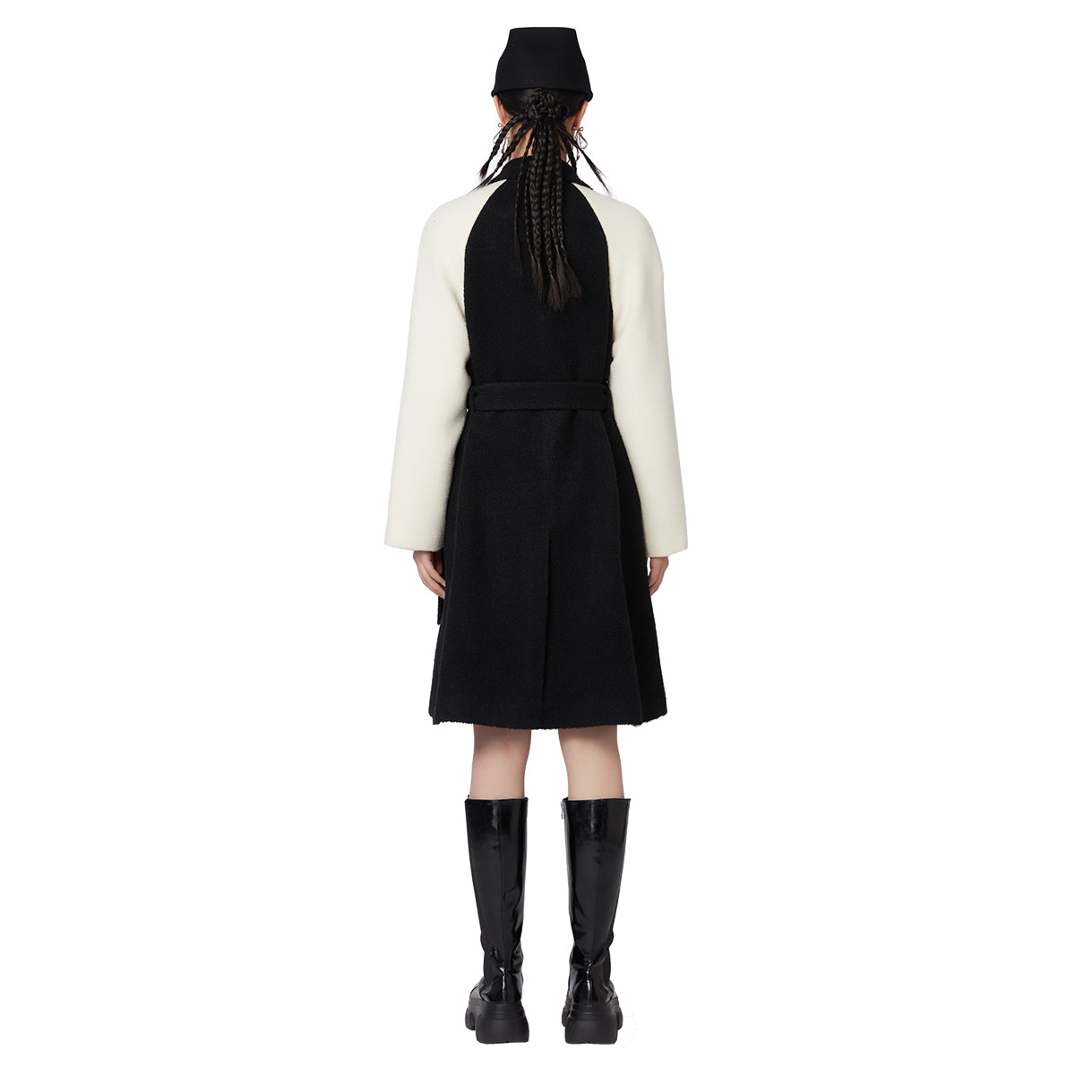 Black white raglan sleeve coat