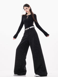 Holy Moonlit Night - Original Black Wool Sequin Trousers