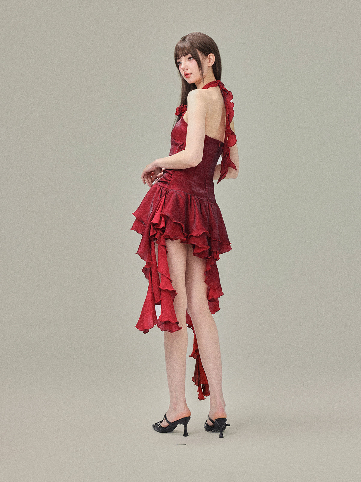 Island Satin Red Halter Dress