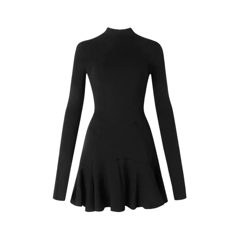 High collar long sleeve ruffle dress