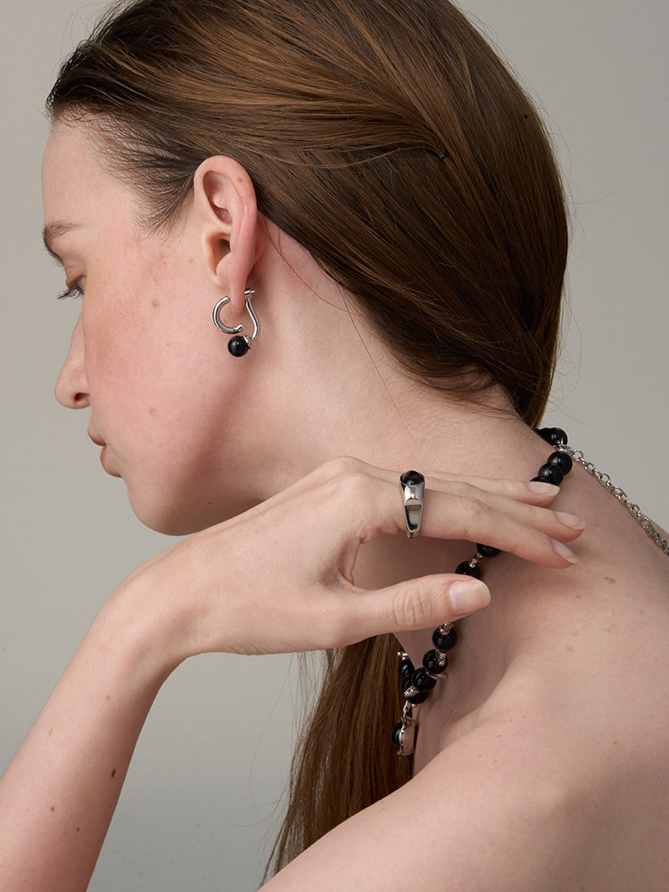 Black Onyx Hoop Earrings