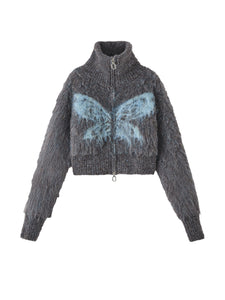 Boucle Butterfly Turtleneck Knitted Short Jacket