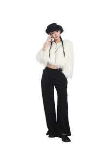 Long-Sleeve Short Faux Fur Coat