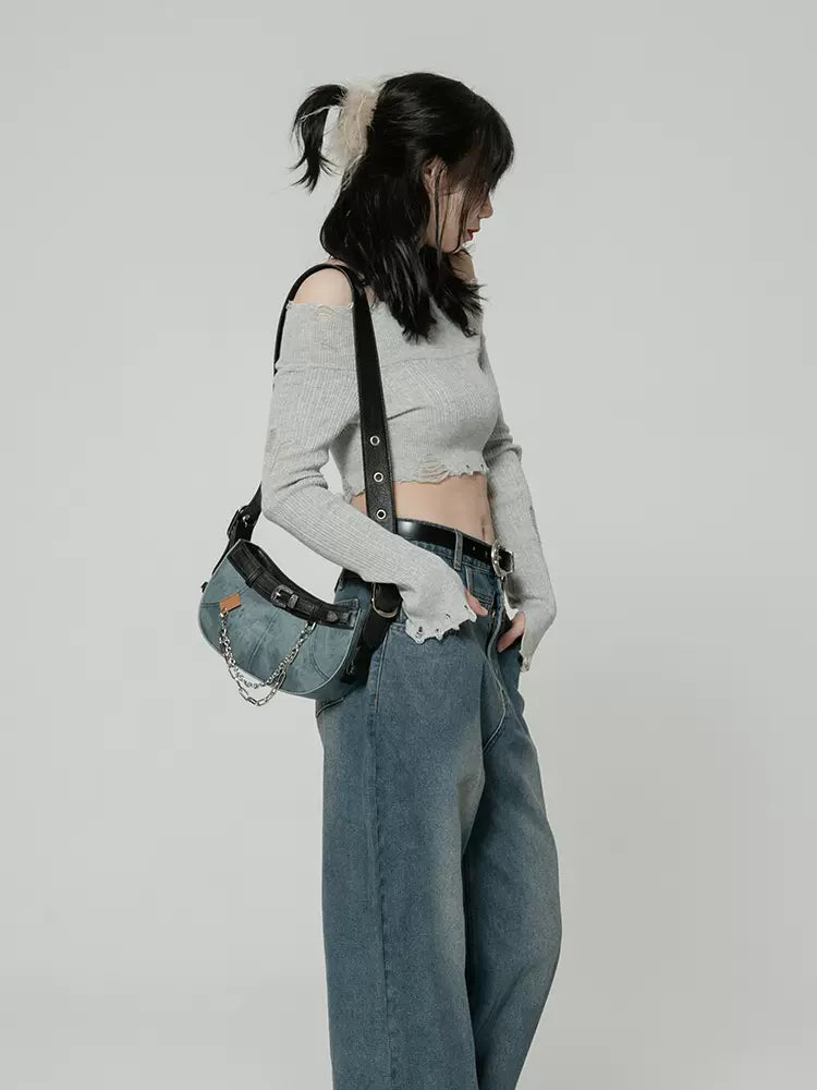 Sweet cool girlish retro denim style versatile shoulder crossbody handbag