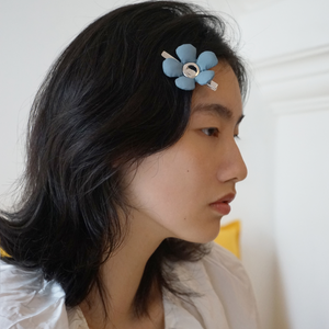 Fabric Gray and lue Flower Hairpin