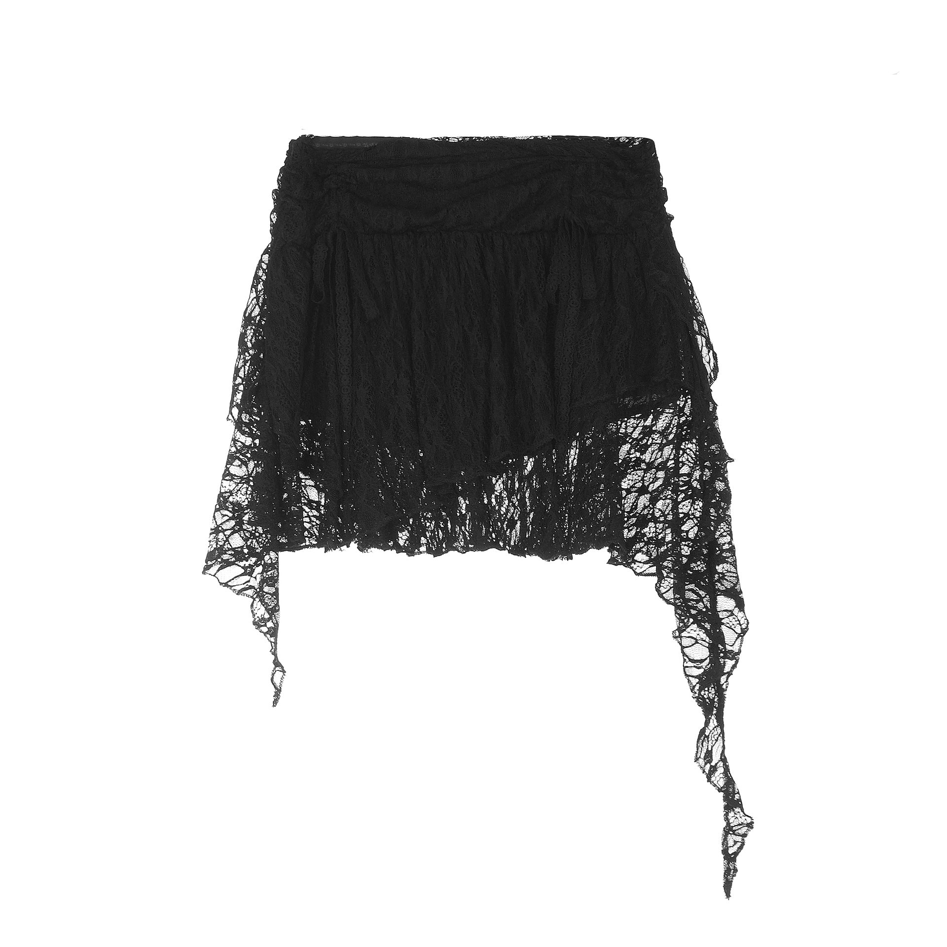 Irregular mesh pleated lace skirt