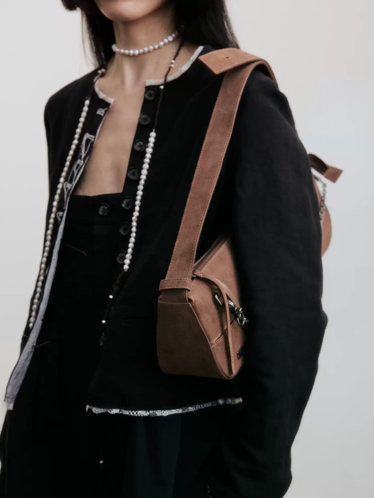 Suede patchwork shoulder bag