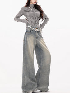 Snowy Night Visitor - Fleece-Lined Thickened Wide-Leg Jeans