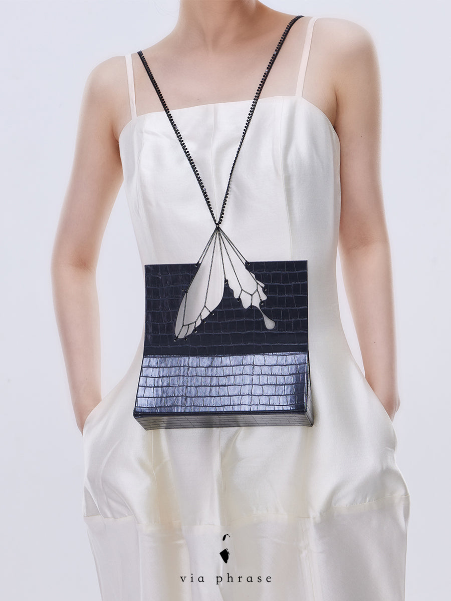 Crocodile Texture Butterfly Wings Mini Crossbody on Chain