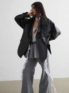 PU Leather Hem Slit Short Jacket Windbreaker