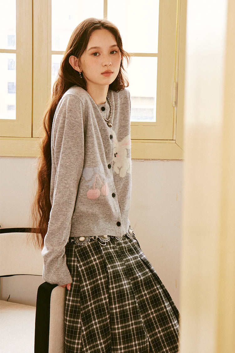 Gentle cute rabbit cherry knitted cardigan coat loose and slim soft waxy wool sweater