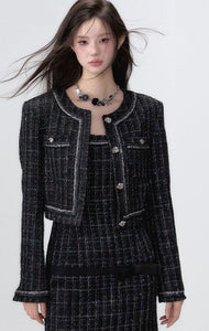 Black Jacquard Round Neck French Coat & Dress