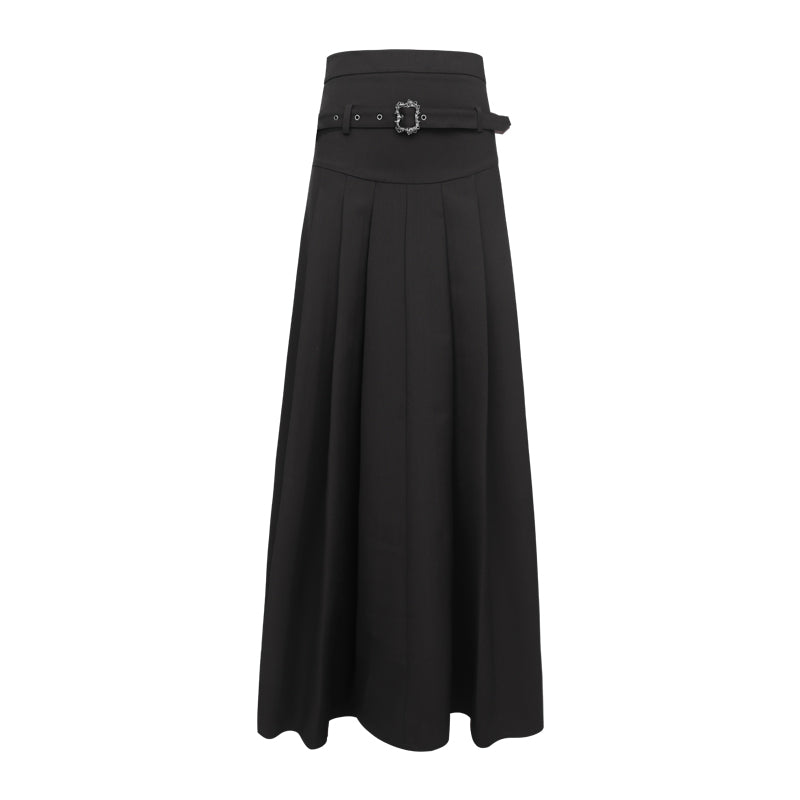 Solid Color Long A-line Pleated Skirt