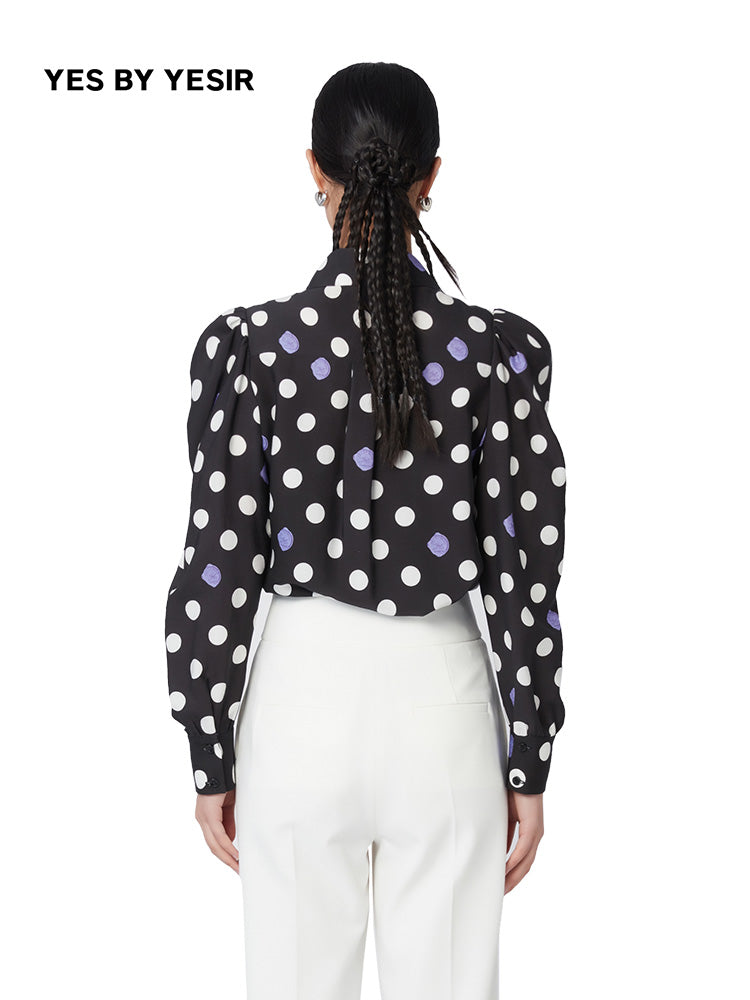 Wax Polka Dot Puff Sleeve Cotton Shirt