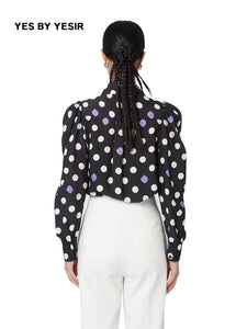 Wax Polka Dot Puff Sleeve Cotton Shirt