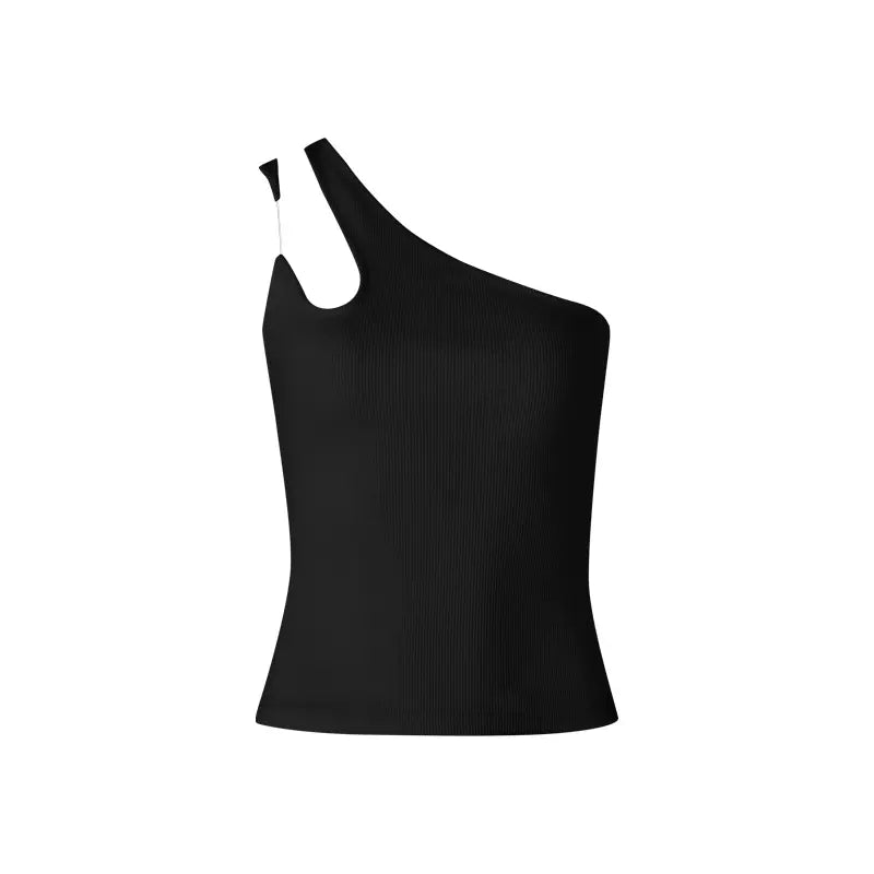 Double strap off-shoulder vest with slanted neckline