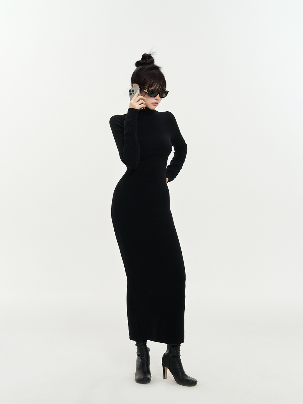 High-End Turtleneck Wool Blend Knit Dress