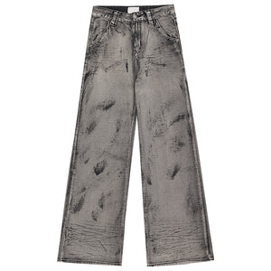 Vintage Wasteland-Style Tie-Dye Wide-Leg Fleece-Lined Jeans