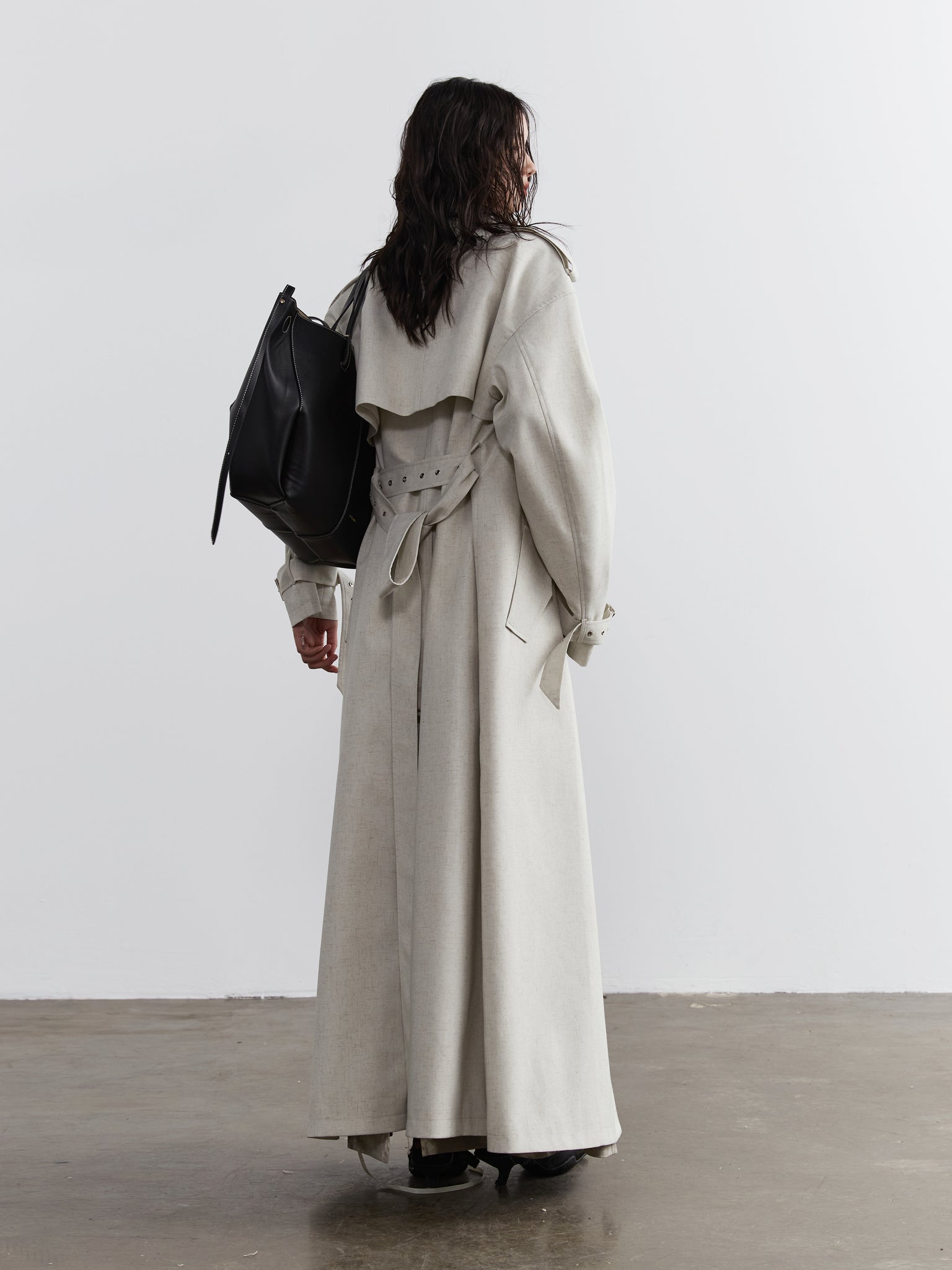 Unisex Long Trench Coat with Lace-up Details