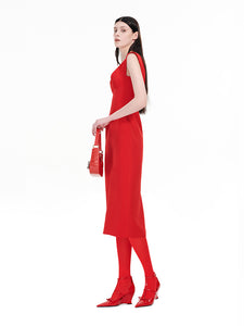 New Red Coral Structured Cut Dress