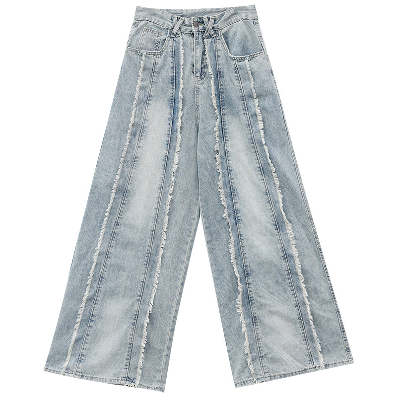 Straight-Leg Floor-Length Frayed Hem Wide-Leg Jeans