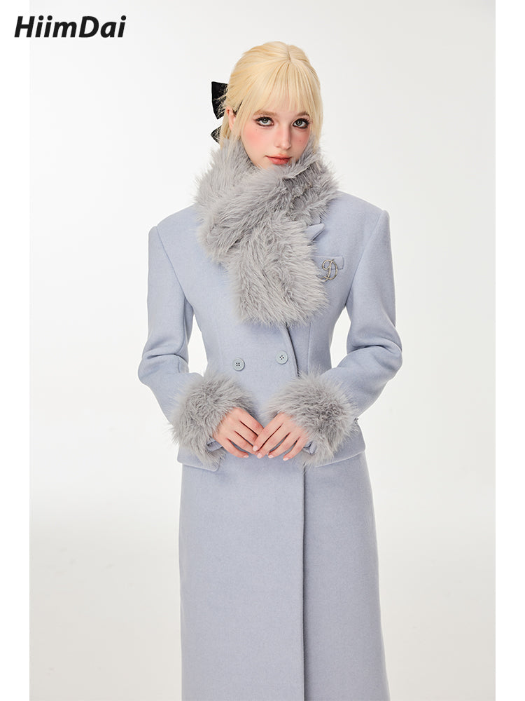 Woolen hourglass waist cinching double-sided long coat