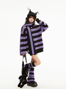 Purple Striped Contrasting Sweater Set