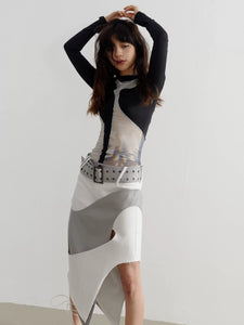 Irregular deconstructed contrasting low waist skirt