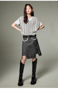 College style girl black irregular skirt design pleated short skirt