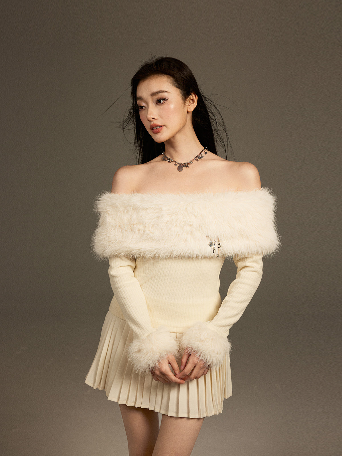 Snow Fox White Off-Shoulder Sweater