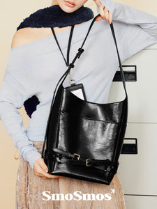 Cowhide Single Shoulder Bucket Bag