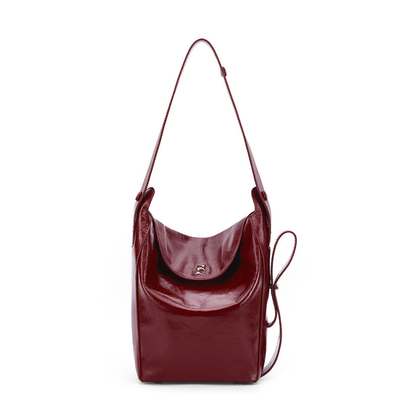 Niche Red Cowhide Bucket Bag