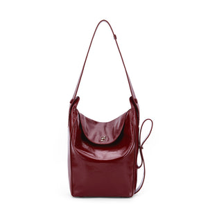 Niche Red Cowhide Bucket Bag