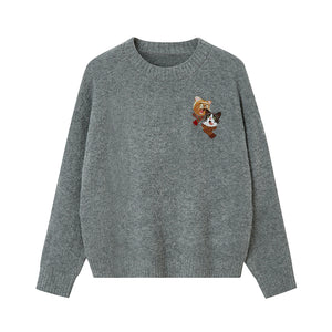 Little cat embroidery round-neck knitted sweater