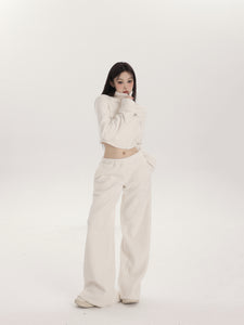 Plush High-Neck Jacket & Low-Waist Wide-Leg Pants