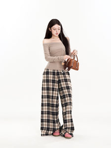 Relaxed Draped Loose Plaid Pants