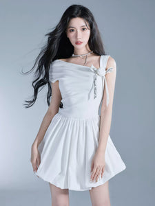 French style seaside holiday temperament off-shoulder princess dress