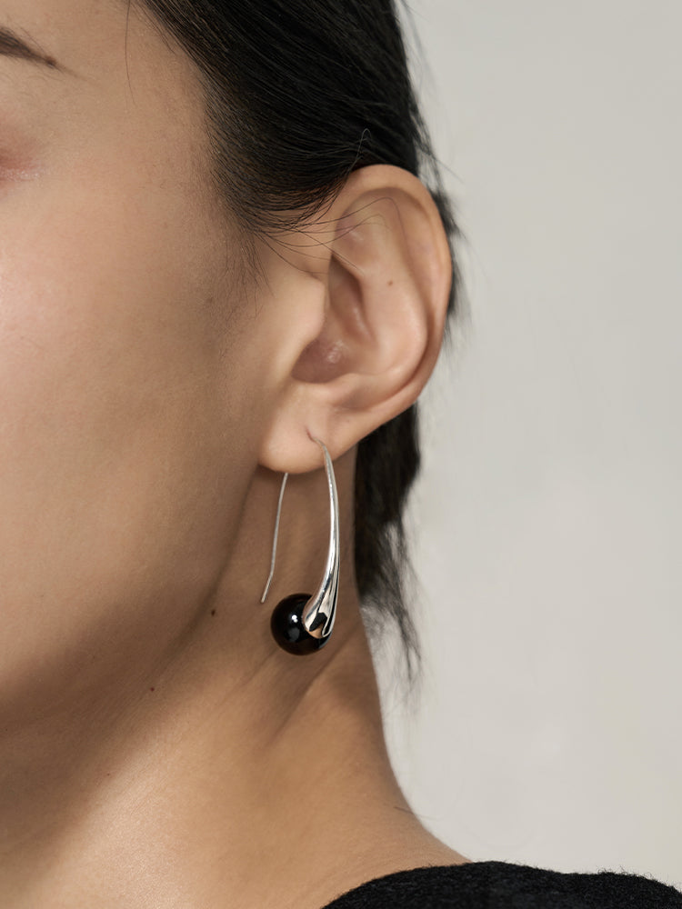 Luxury black agate long earrings