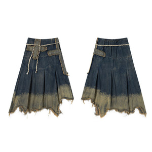 Thirteen Lines Retro Colorblock Denim Skirt