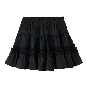 White jacquard lace cake puffy short skirt holiday style high waist a-line slim skirt