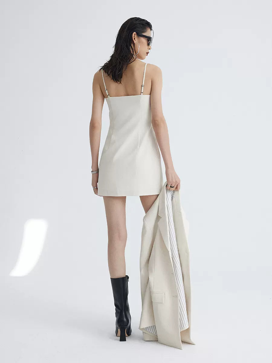 Linen waist suit suspender dress